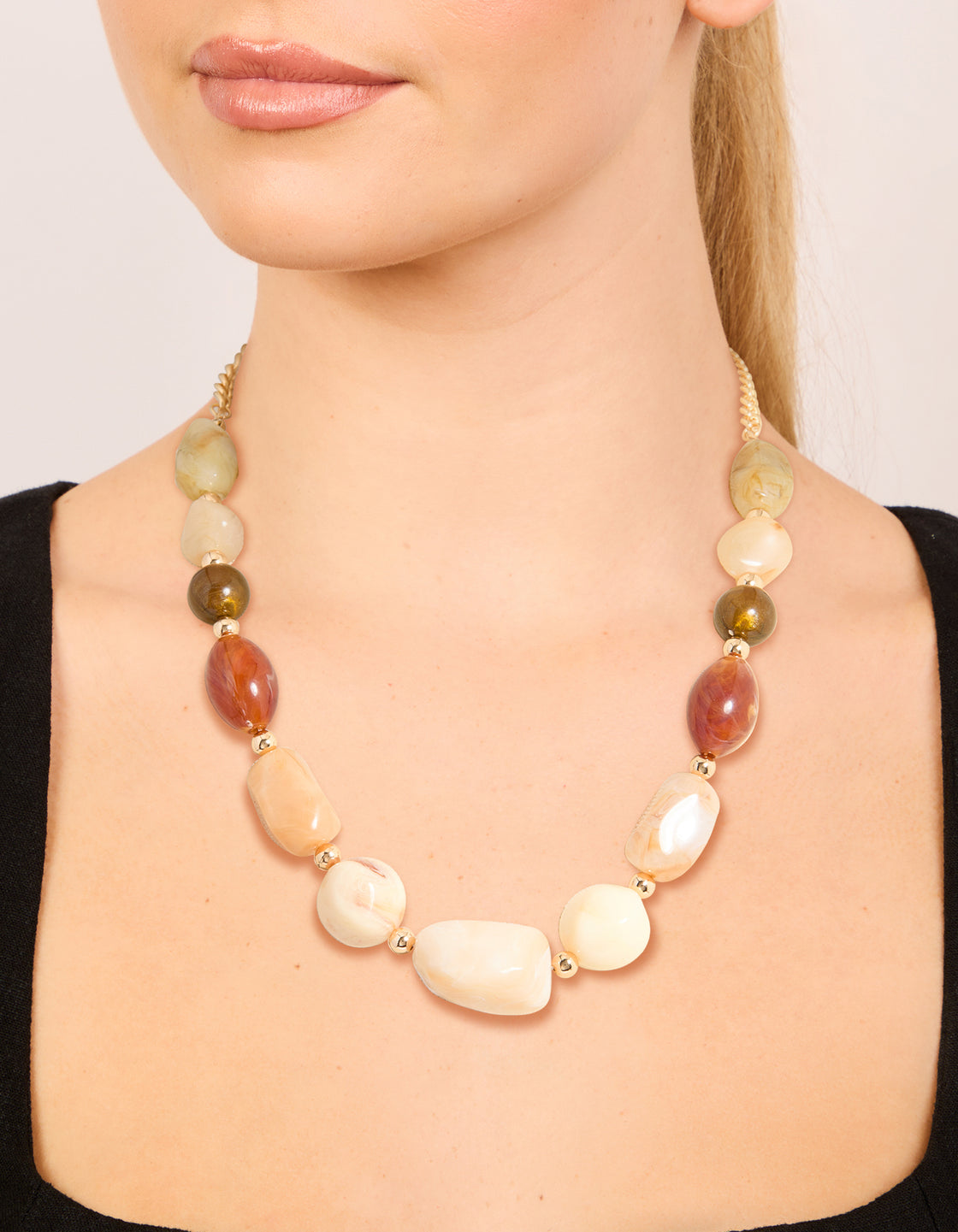 Gold Neutral Chunky Beaded Necklace