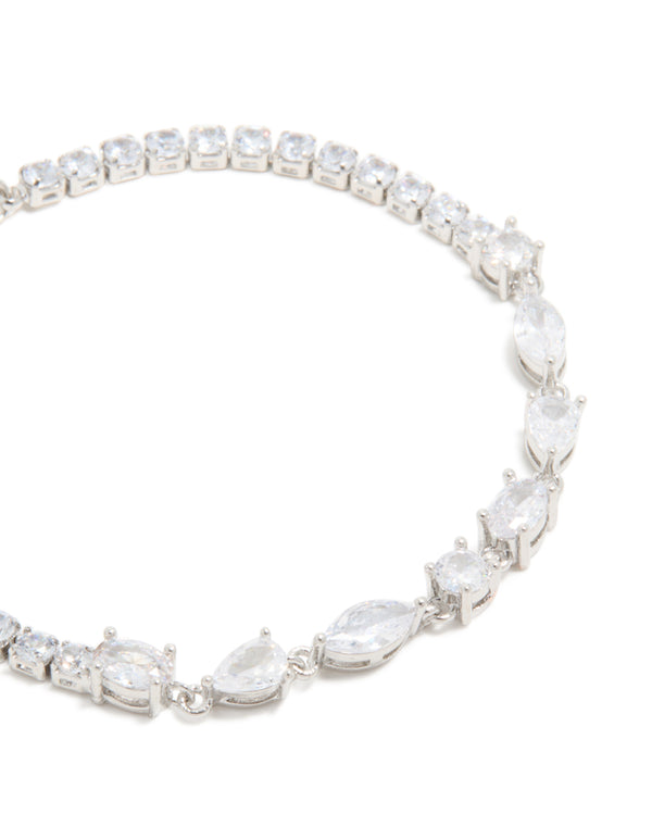 Silver Cubic Zirconia Mixed Shape Bracelet