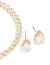 Gold Cubic Zirconia Tennis Bracelet & Earrings Set - link has visual effect only