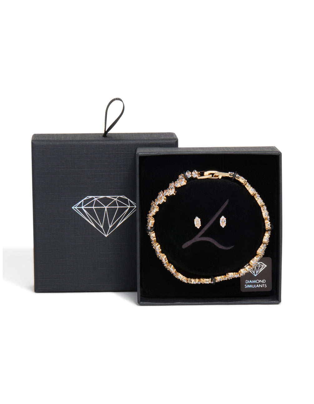 Gold Cubic Zirconia Marquise Cluster Tennis Bracelet & Earrings Set