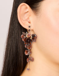 Dark Brown Acrylic Flower Petals Large Drop Earrings - link has visual effect only