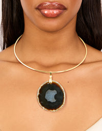 Gold Dark Brown Marbled Stone Torque Necklace - link has visual effect only