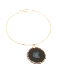Gold Dark Brown Marbled Stone Torque Necklace - link has visual effect only