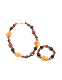 Brown Acrylic & Black Beaded Necklace - link has visual effect only