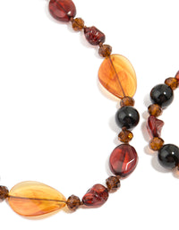 Brown Acrylic & Black Beaded Necklace - link has visual effect only