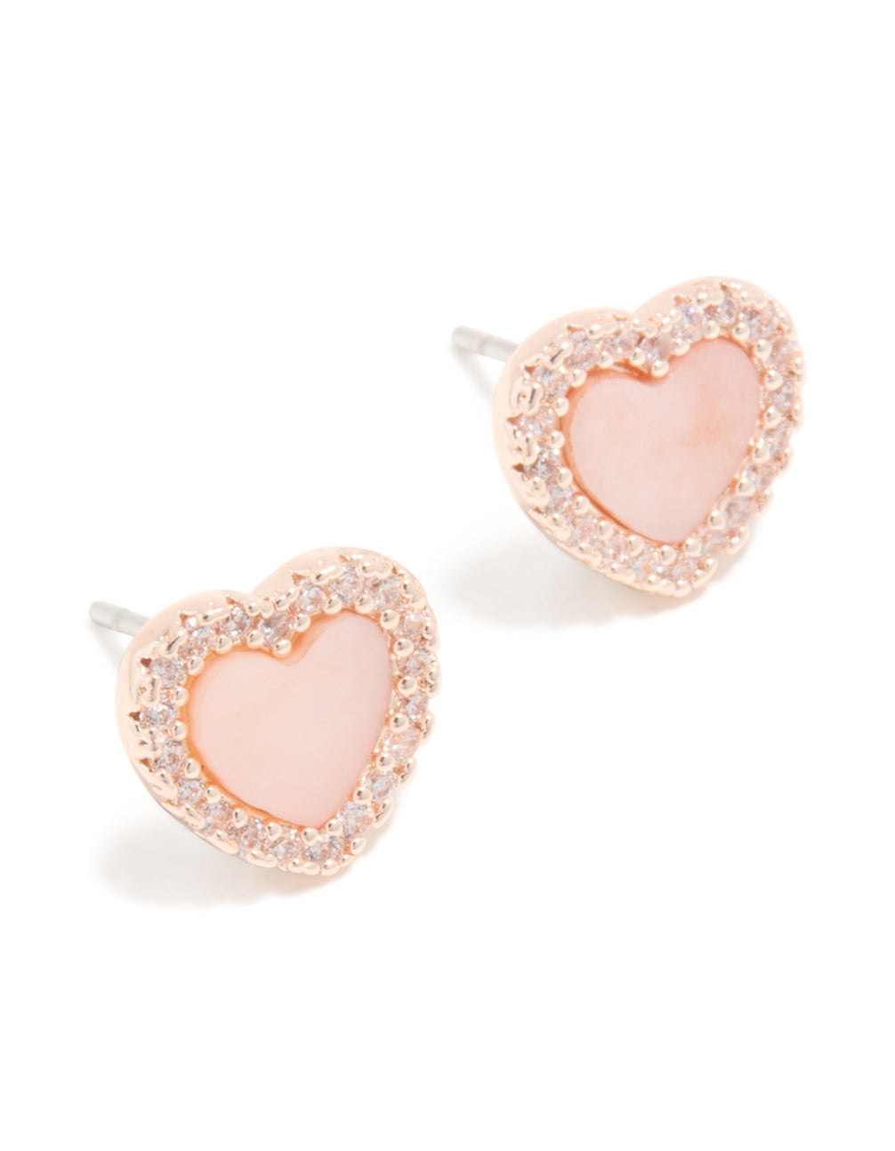 Rose Gold Plated Pink Cubic Zirconia Heart Inlay Stud Earrings
