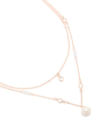 Rose Gold Plated Cubic Zirconia & Pearl Double Layered Necklace - link has visual effect only