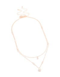 Rose Gold Plated Cubic Zirconia & Pearl Double Layered Necklace - link has visual effect only