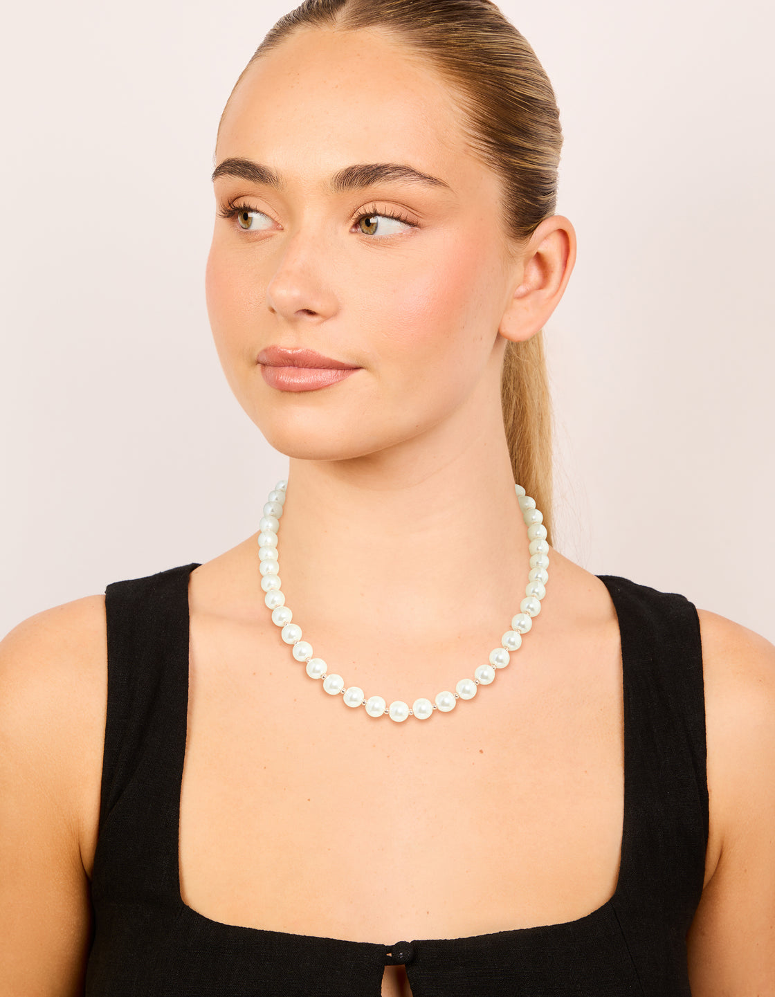 Rose Gold Plated Pearl & Ball Alternating Necklace
