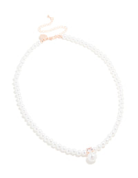 Rose Gold Plated Pearl & Cubic Zirconia Necklace - link has visual effect only