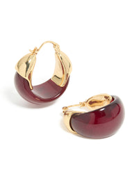 Gold Plated Burgundy Acrylic Huggie Earrings - link has visual effect only