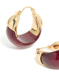 Gold Plated Burgundy Acrylic Huggie Earrings - link has visual effect only