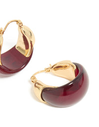 Gold Plated Burgundy Acrylic Huggie Earrings - link has visual effect only