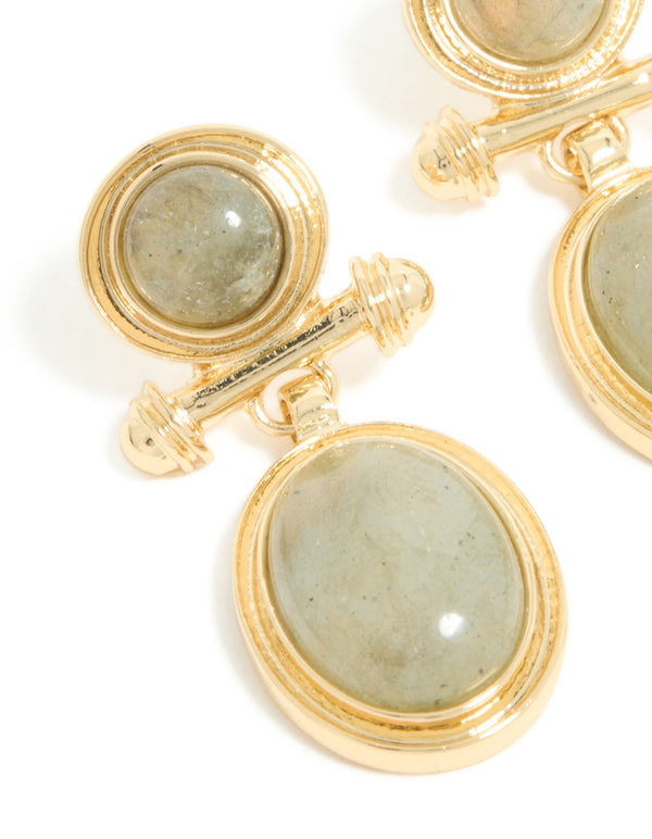 Gold Plated Vintage Semi Precious Stone Drop Earrings