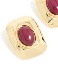 Gold Plated Red Acrylic Molten Rectangle Stud Earrings - link has visual effect only