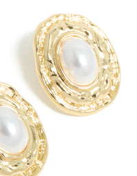 Gold Plated Pearl Molten Oval Earrings - link has visual effect only