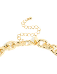 Gold Plated Large Circle Link Chain Necklace - link has visual effect only