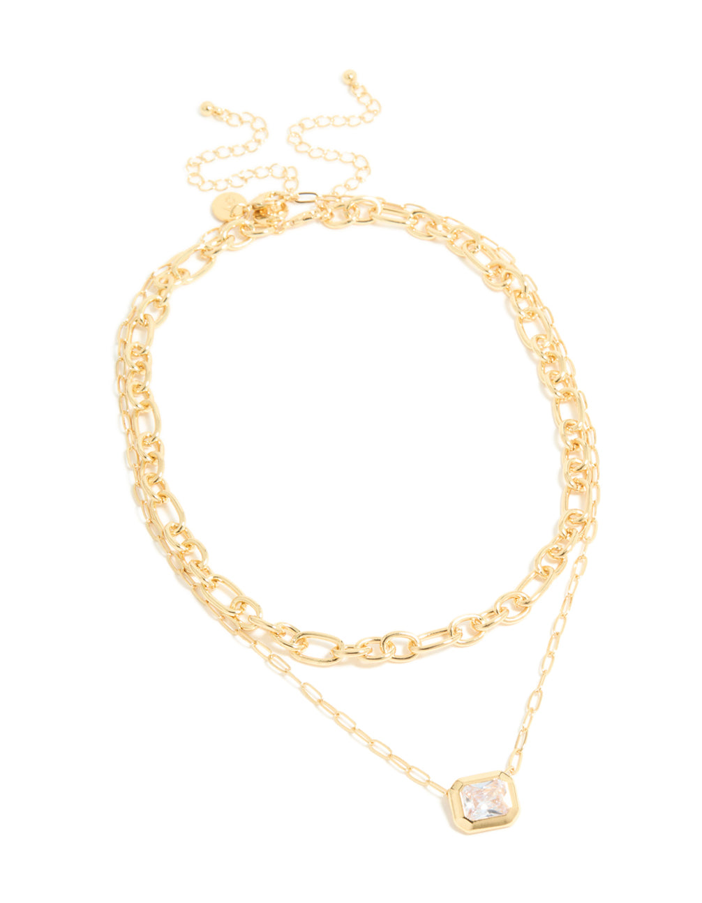 Gold Plated Diamante Rectangle Chain Layered Necklace