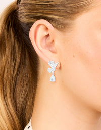 Silver Plated Cubic Zirconia Half Flower Drop Earrings - link has visual effect only