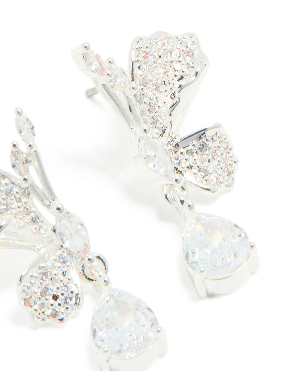 Silver Plated Cubic Zirconia Half Flower Drop Earrings