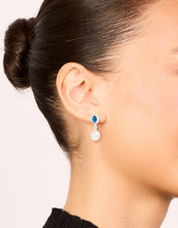 Silver Plated Blue Cubic Zirconia & Freshwater Pearl Halo Drop Earrings - link has visual effect only