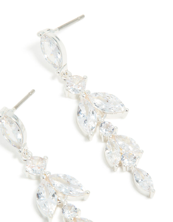 Silver Plated Cubic Zirconia Vine Medium Drop Earrings