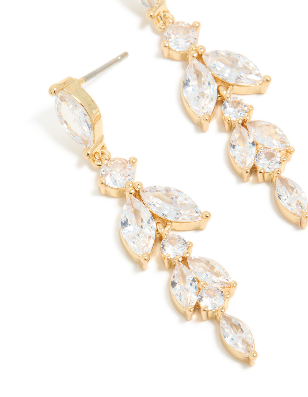 Gold Plated Cubic Zirconia Vine Medium Drop Earrings