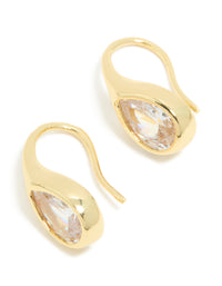 Gold Plated Cubic Zirconia Modern Teardrop Hook Earrings - link has visual effect only