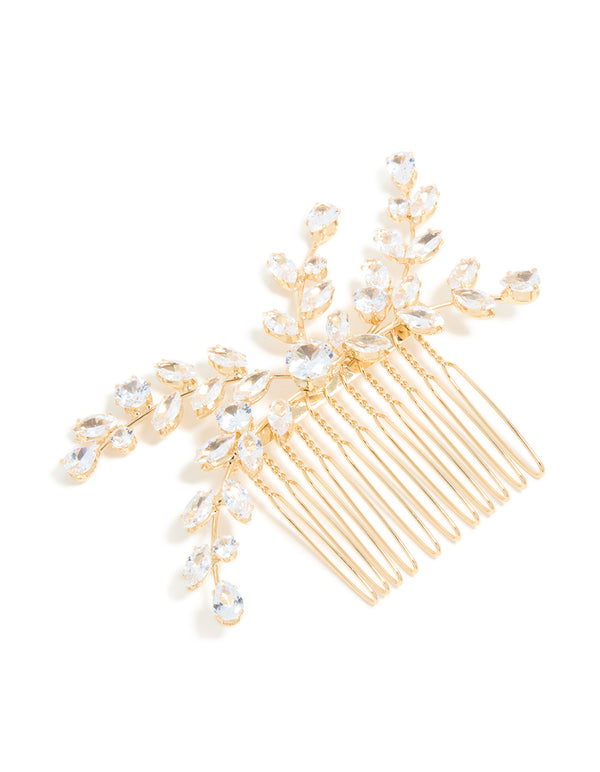 Gold Diamante Leaf Comb