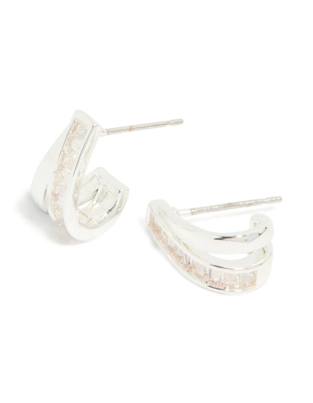 Silver Plated Cubic Zirconia Split Inlay Earrings