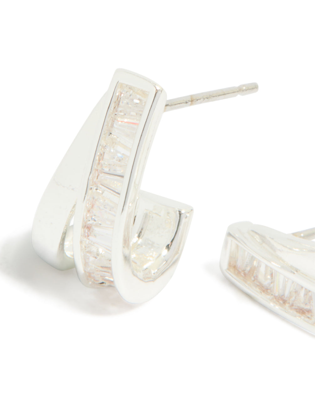 Silver Plated Cubic Zirconia Split Inlay Earrings