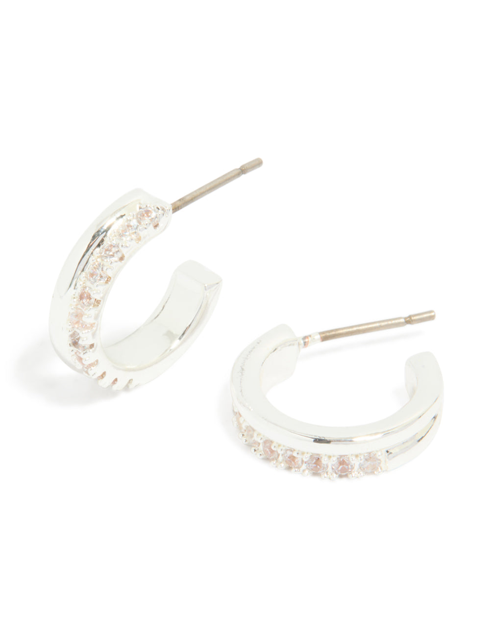 Silver Plated Cubic Zirconia Double Mirrored Hoop Earrings