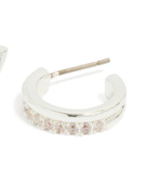 Silver Plated Cubic Zirconia Double Mirrored Hoop Earrings - link has visual effect only