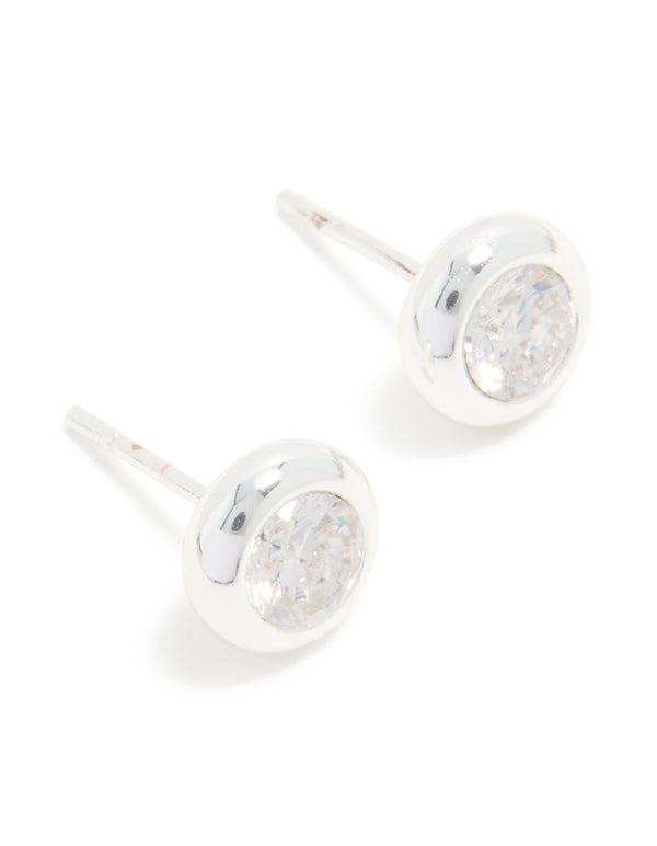 Waterproof Stainless Steel Round Cubic Zirconia Bezel-Set Earrings