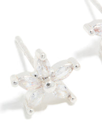 Waterproof Stainless Steel Cubic Zirconia Five-Petal Flower Stud Earrings - link has visual effect only