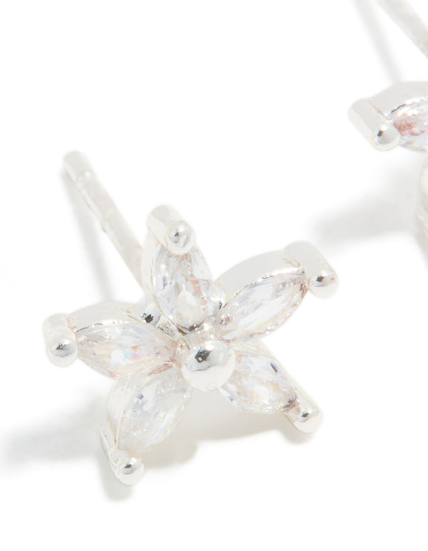 Waterproof Stainless Steel Cubic Zirconia Five-Petal Flower Stud Earrings