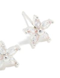 Waterproof Stainless Steel Cubic Zirconia Five-Petal Flower Stud Earrings - link has visual effect only