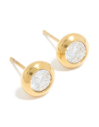 Waterproof Gold Plated Stainless Steel Cubic Zirconia Bezel Stud Earrings - link has visual effect only