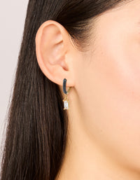 Waterproof Gold Plated Stainless Steel Black Enamel Cubic Zirconia Charm Huggie Earrings - link has visual effect only