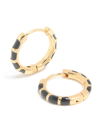 Waterproof Gold Plated Stainless Steel Black Enamel Bamboo Huggie Earrings - link has visual effect only