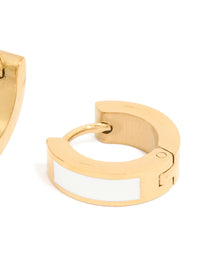 Waterproof Gold Plated Stainless Steel Small White Enamel Inlay Huggie Earrings - link has visual effect only
