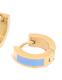 Waterproof Gold Plated Stainless Steel Small Blue Enamel Inlay Huggie Earrings - link has visual effect only
