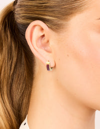 Waterproof Gold Plated Stainless Steel Small Burgundy Red Enamel Inlay Huggie Earrings - link has visual effect only
