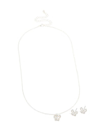 Silver Diamante Butterfly Stud Earrings & Necklace Set - link has visual effect only