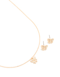 Gold Diamante Bow Necklace & Earrings Set - link has visual effect only