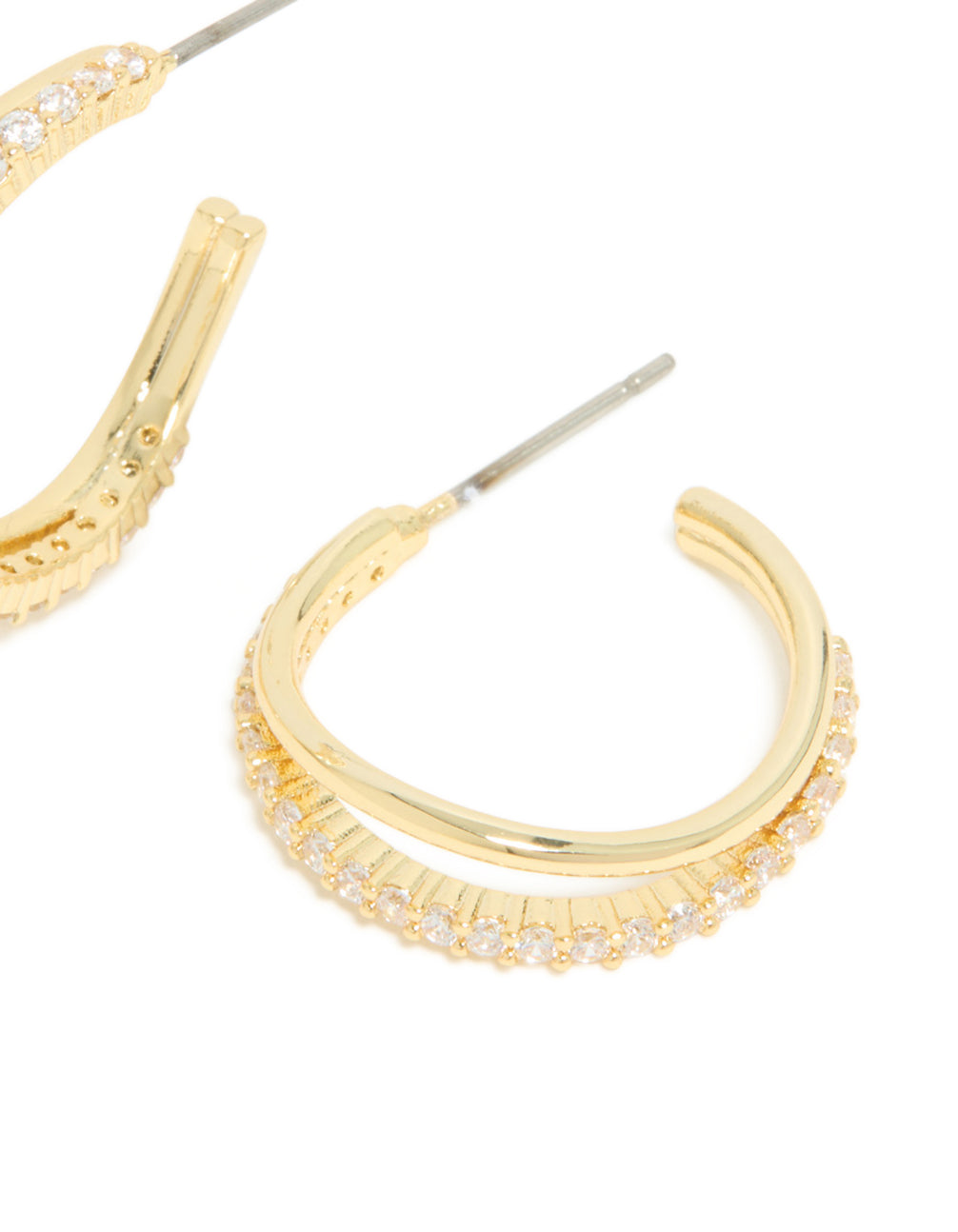 Gold Plated Cubic Zirconia Organic Open Split Hoop Earrings