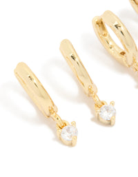 Gold Plated Brass Baguette Round Cubic Zirconia Huggie Earrings 2-Pack - link has visual effect only