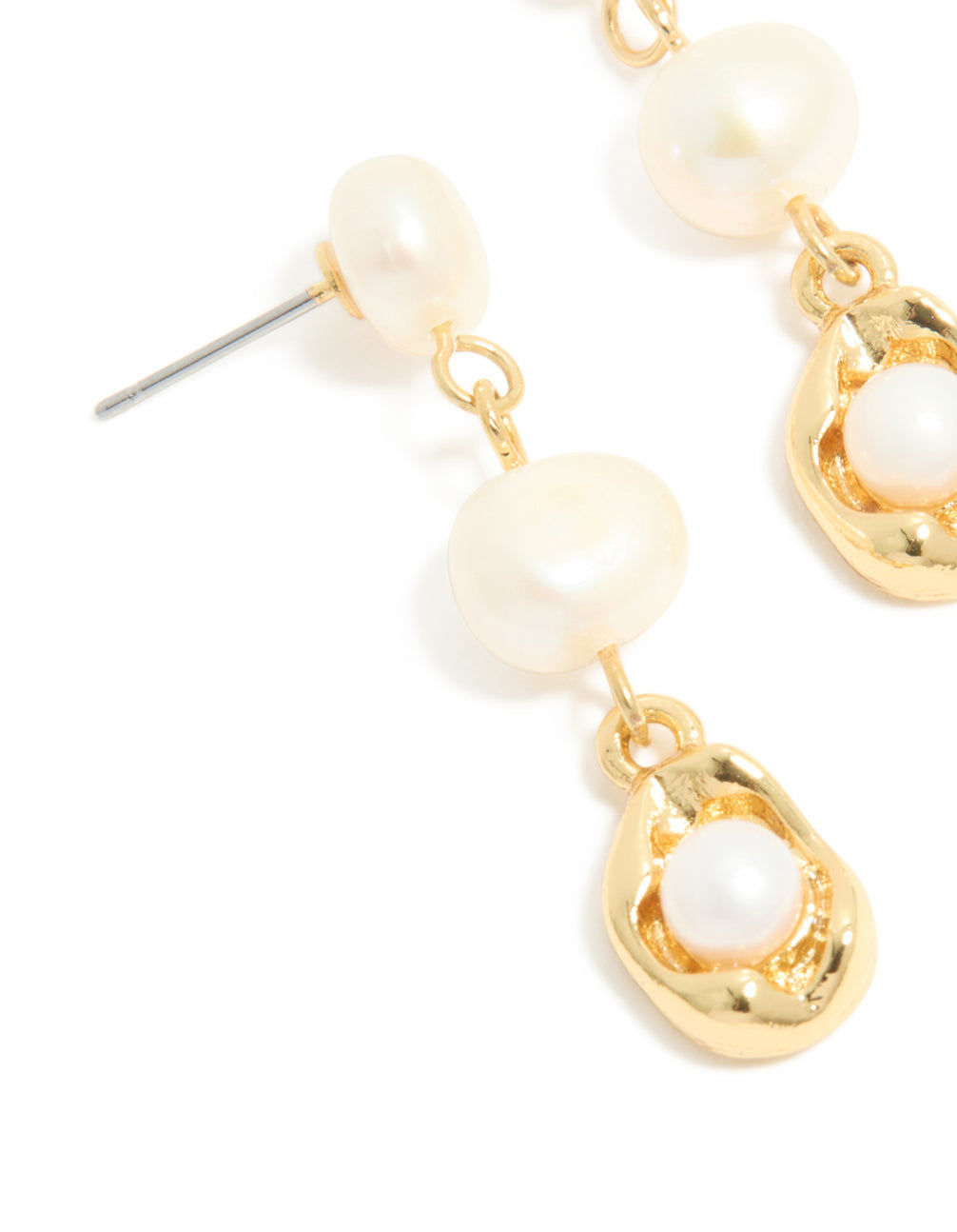 Gold Plated Freshwater Pearls Molten Drop Earrings