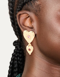 Gold Double Heart With Diamante Star Centre Drop Earrings - link has visual effect only