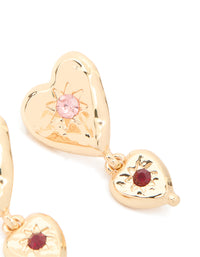 Gold Double Heart With Diamante Star Centre Drop Earrings - link has visual effect only